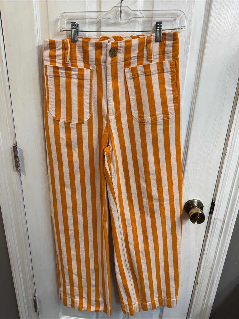 Maeve’s Striped Wide-Leg Women’s Jeans in Orange and White